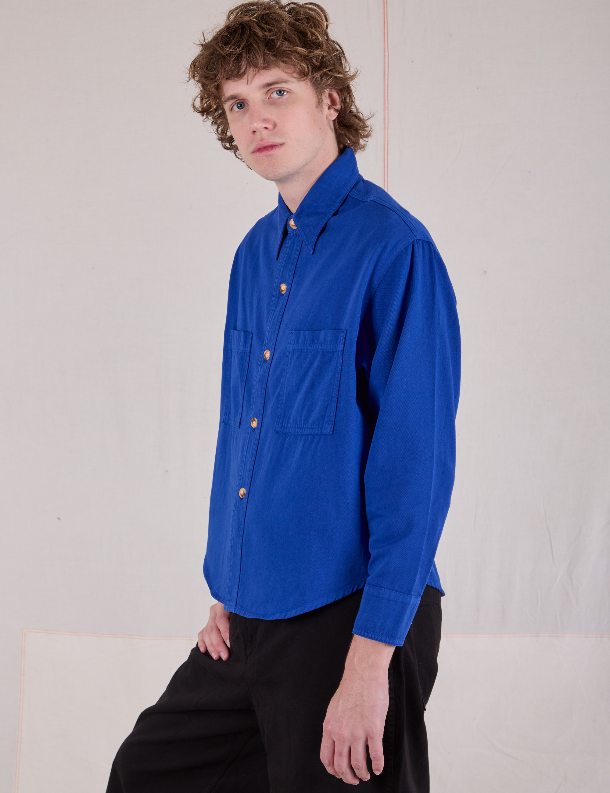 Cropped Overshirt in Royal Blue side view on Quinn