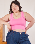 Ashley is wearing Cropped Tank Top in Bubblegum Pink