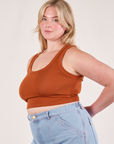 Cropped Tank Top in Burnt Terracotta angled front view on Lish