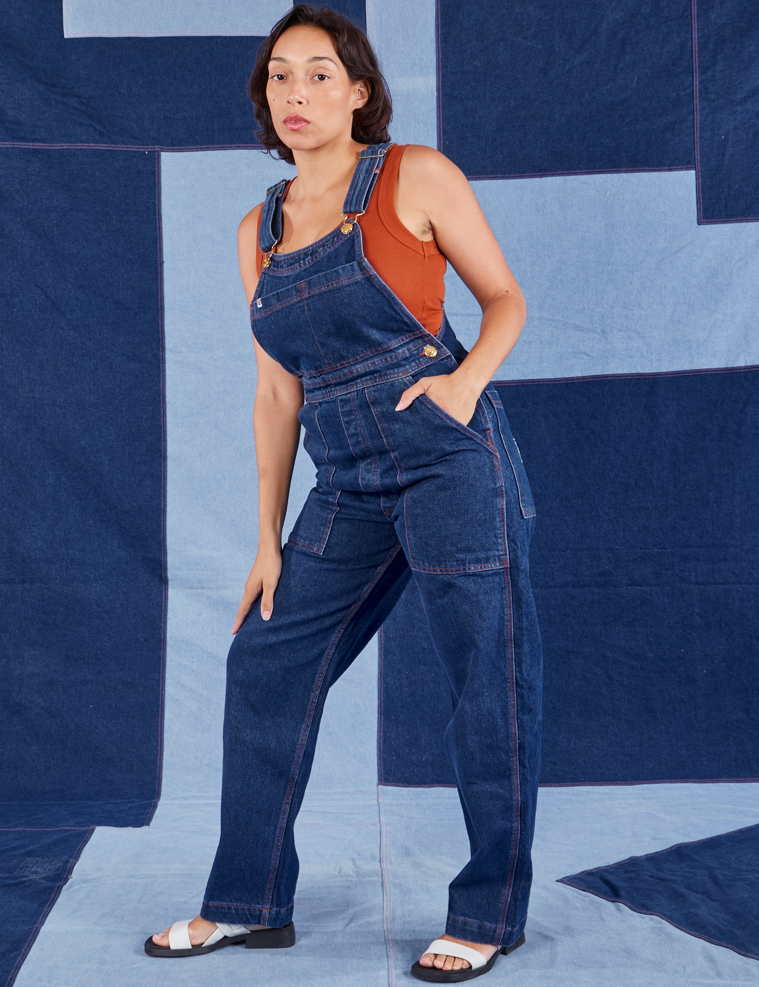 Indigo Denim Original Overalls in Dark Wash side view on Tiara