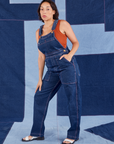 Indigo Denim Original Overalls in Dark Wash side view on Tiara