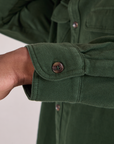 Flannel Overshirt in Swamp Green sleeve cuff close up