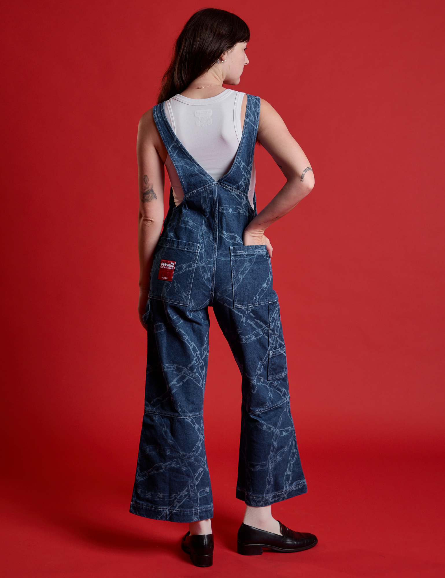 Carpenter Overalls in Chain Link back view on Alex