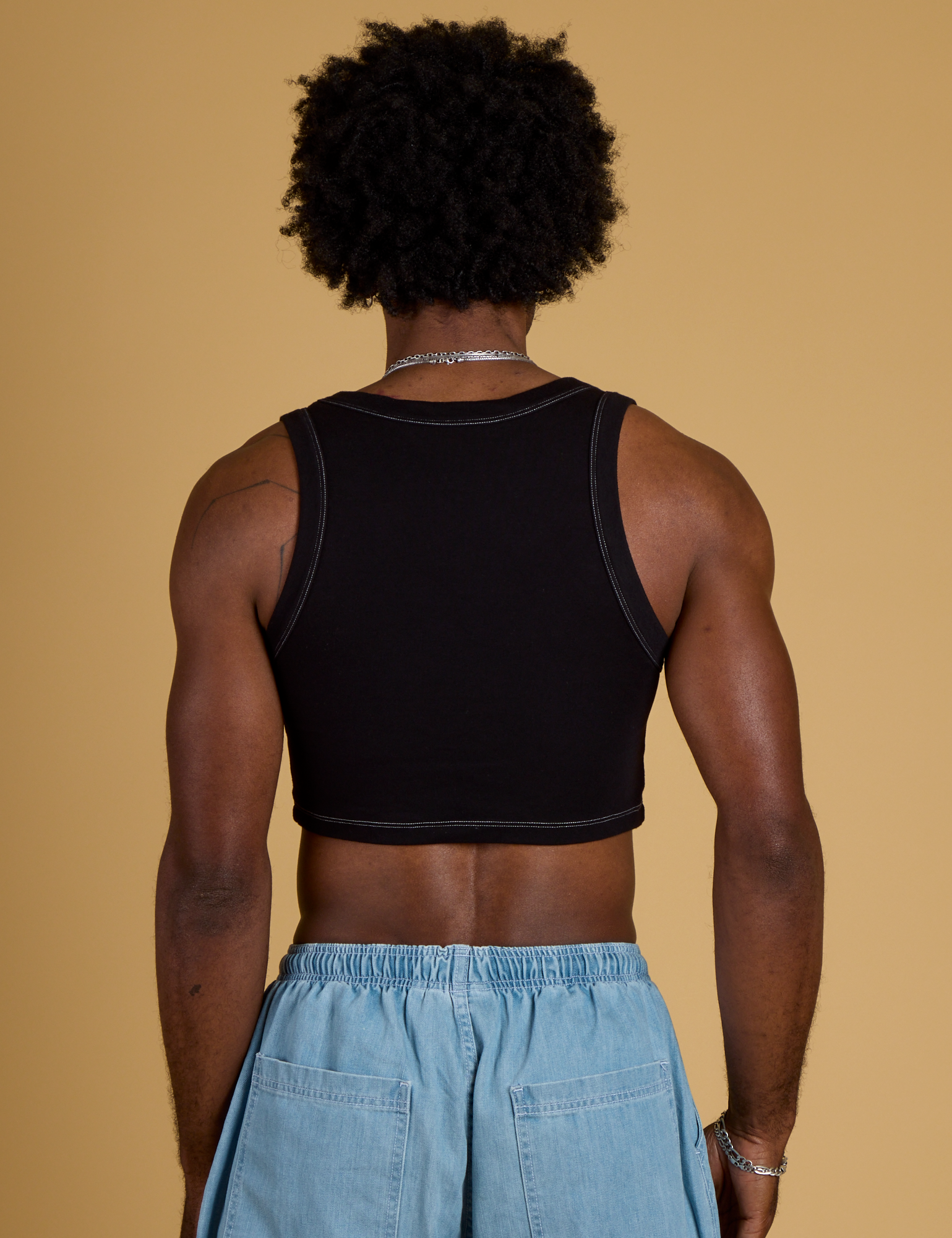 Contrast Stitch Mini Tank - Basic Black