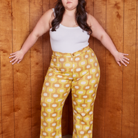 Ashley is 5'7 and wearing 1XL Western Pants in Yellow Jacquard