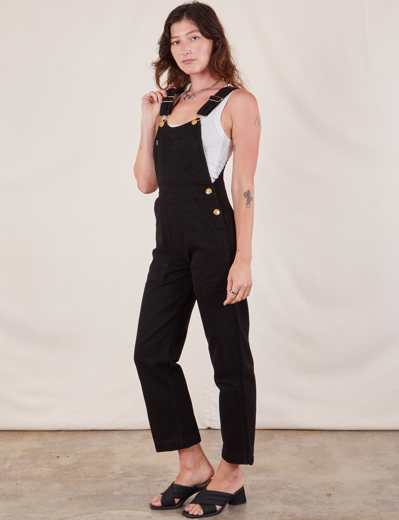 Original Overalls in Mono Black angled front view on Alex