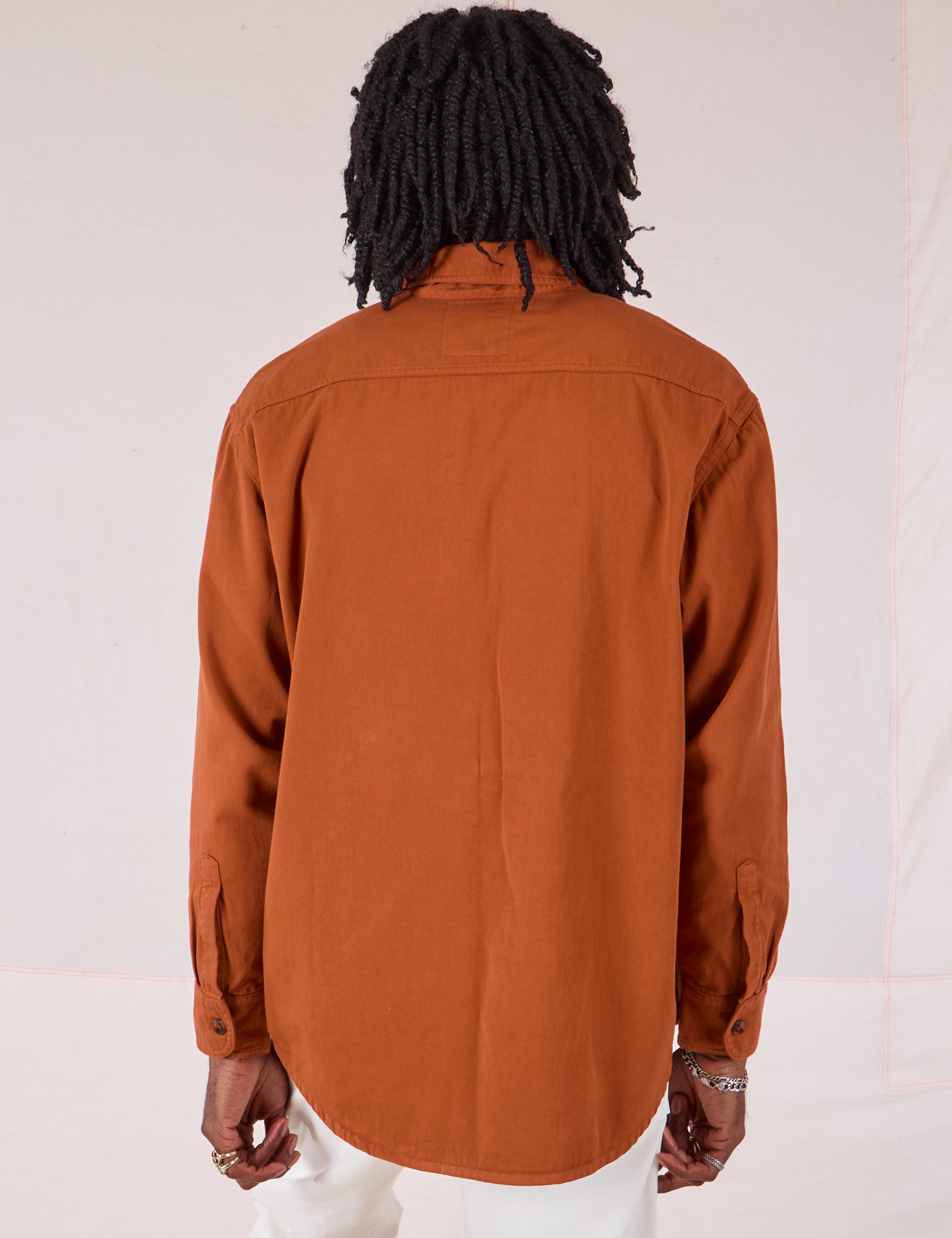 Twill Overshirt in Burnt Terracotta back view on Jerrod