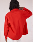 Back view of Twill Overshirt in Mustang Red on Jerrod