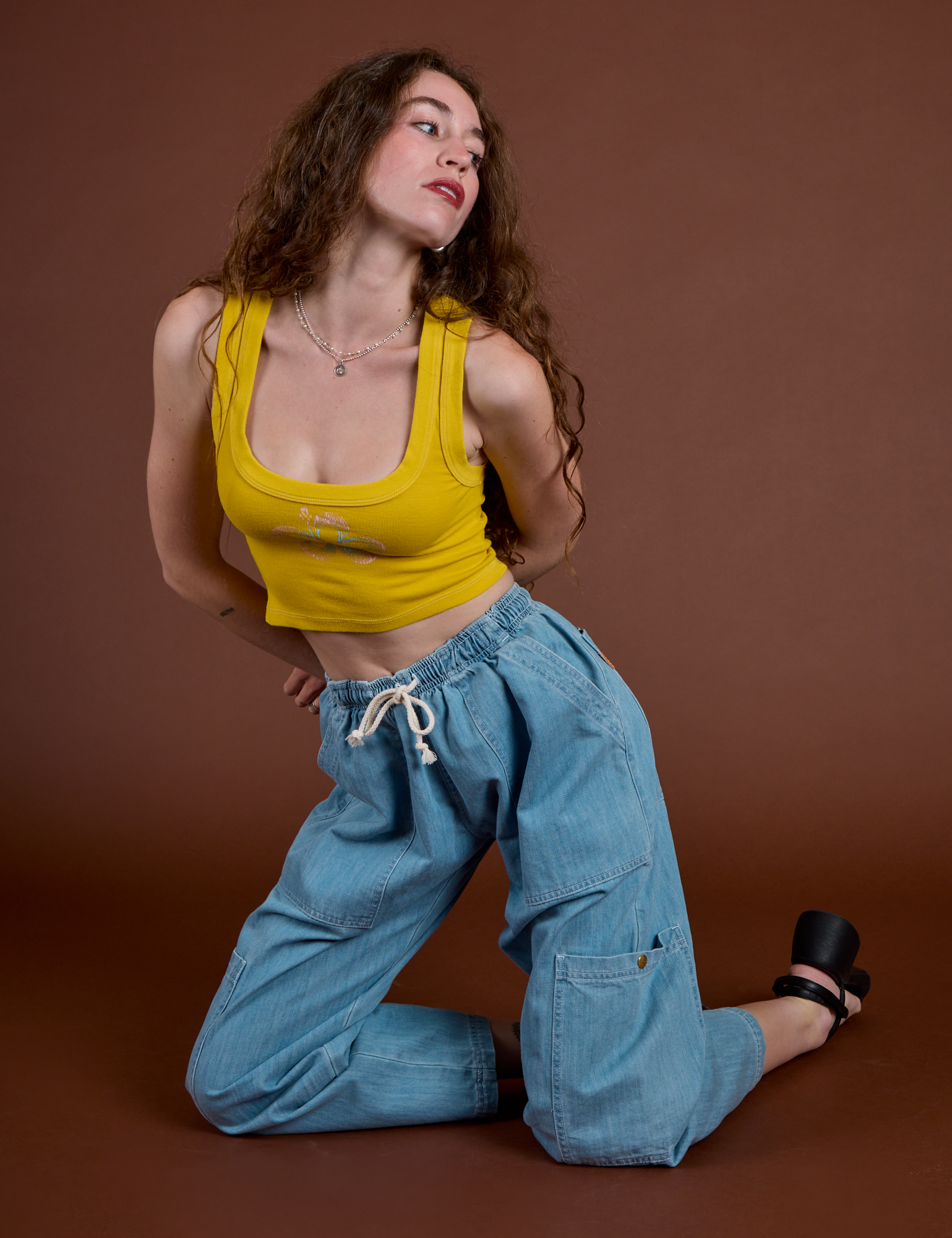 Icon Cropped Tank - Yellow Hibiscus