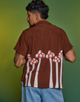 Paintstamped Pantry Button-Up in Mushroom back view on Jesse