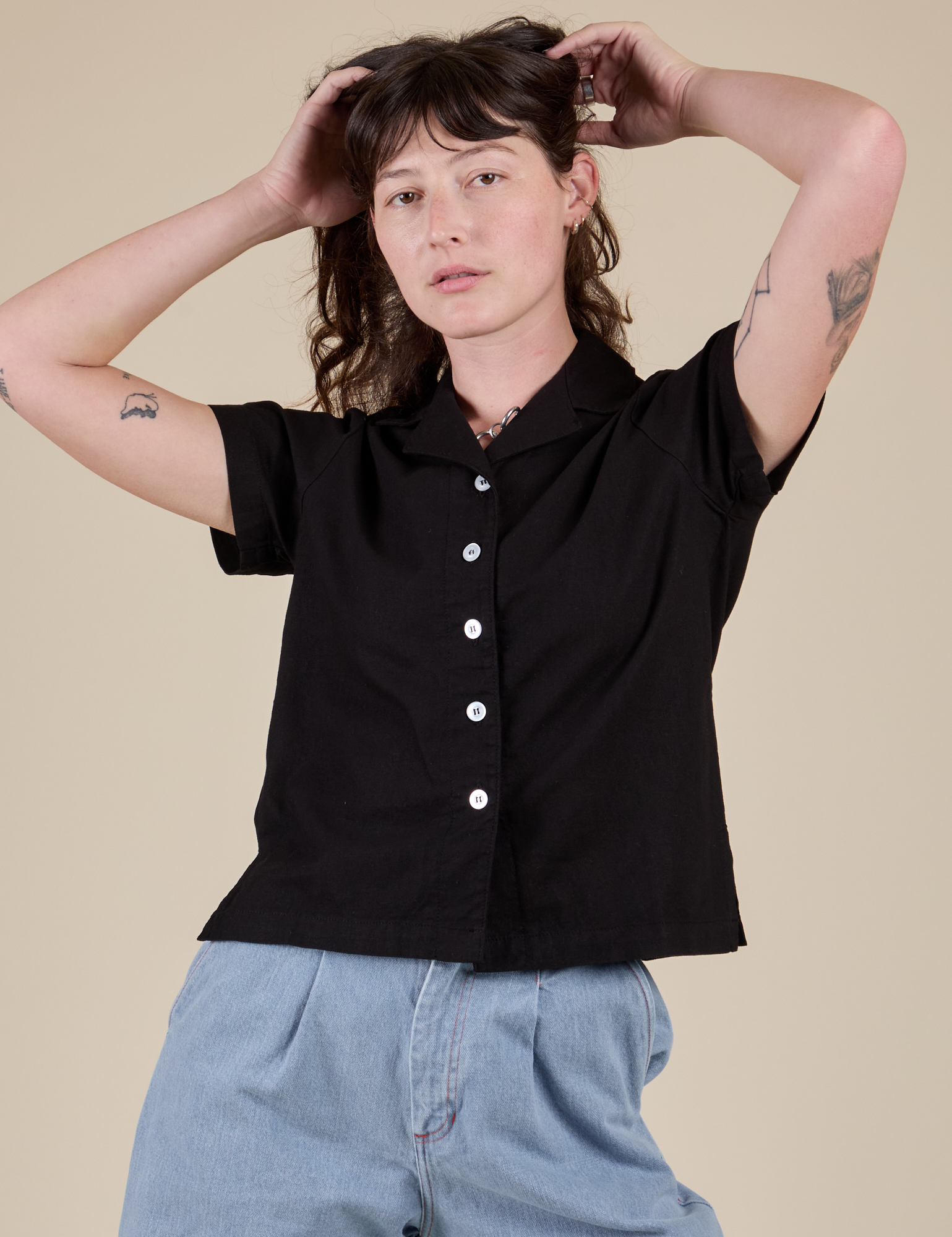 Pantry Button-Up in Basic Black on Alex