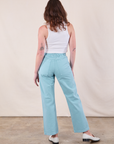 Back view of Work Pants in Baby Blue and Cropped Tank in Vintage Tee Off-White