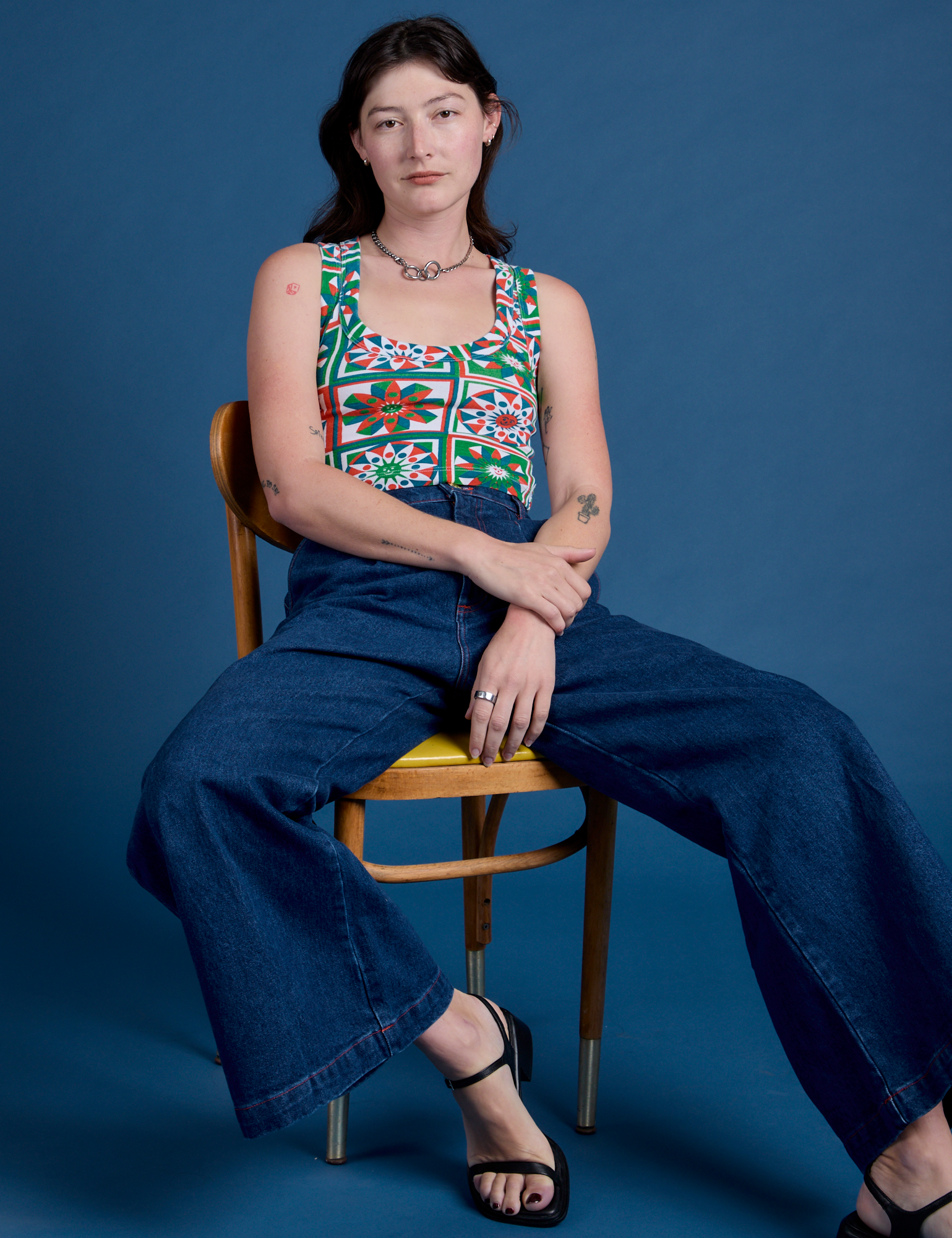 Cropped Tank Top - Quilt Print