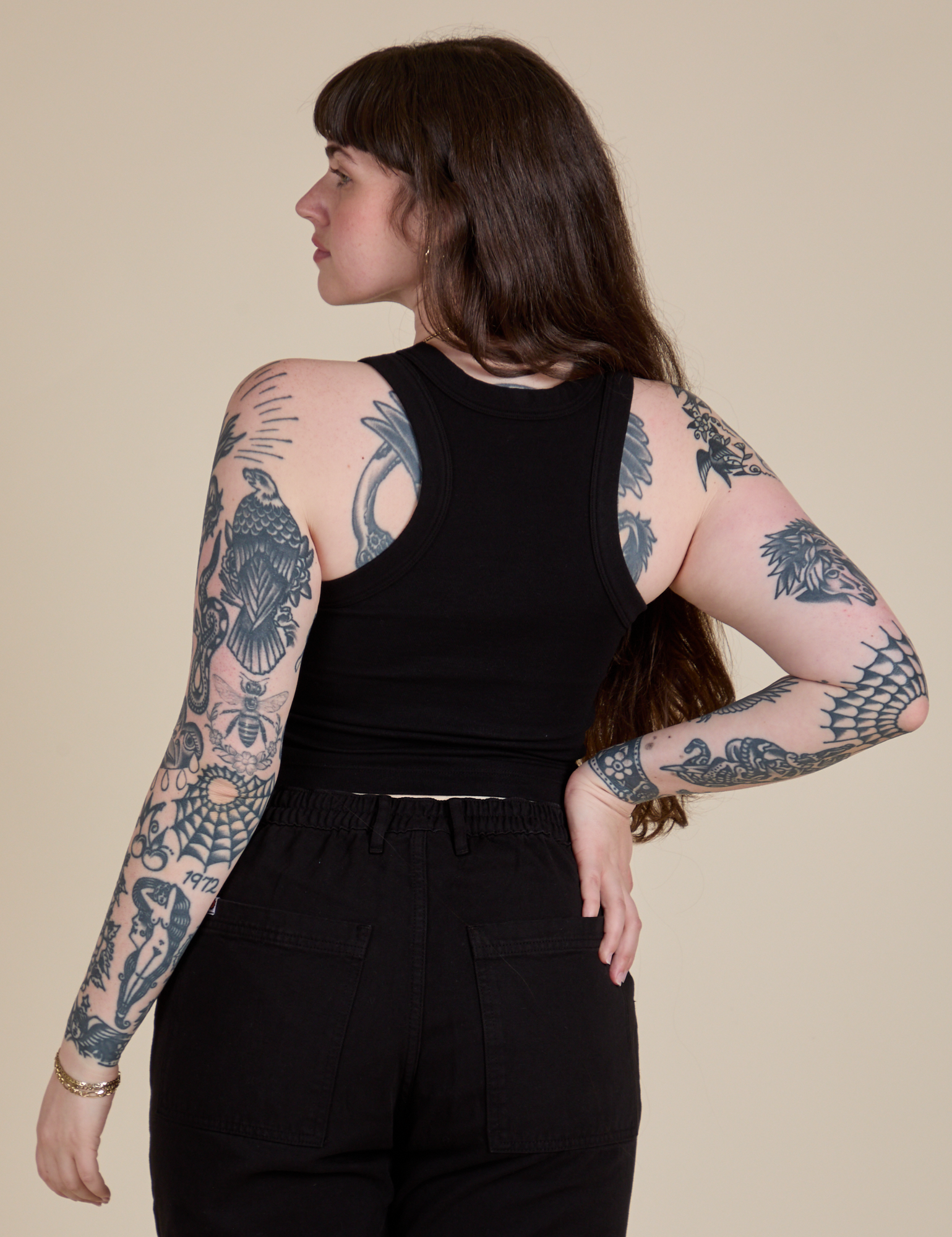 Racerback Tank in Black back view on Sydney