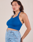 Halter Top in Royal Blue angled front view on Tiara