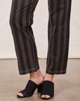 Black Striped Work Pants in Espresso pant leg close up on Alex