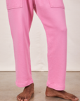Cropped Rolled Cuff Sweatpants in Bubblegum Pink pant leg close up on Jerrod