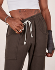 Cropped Rolled Cuff Sweatpants in Espresso Brown front close up on Jerrod