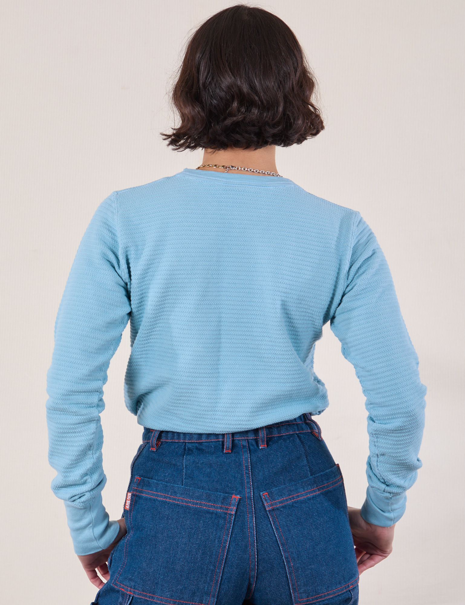 Honeycomb Thermal in Baby Blue back view on Soraya