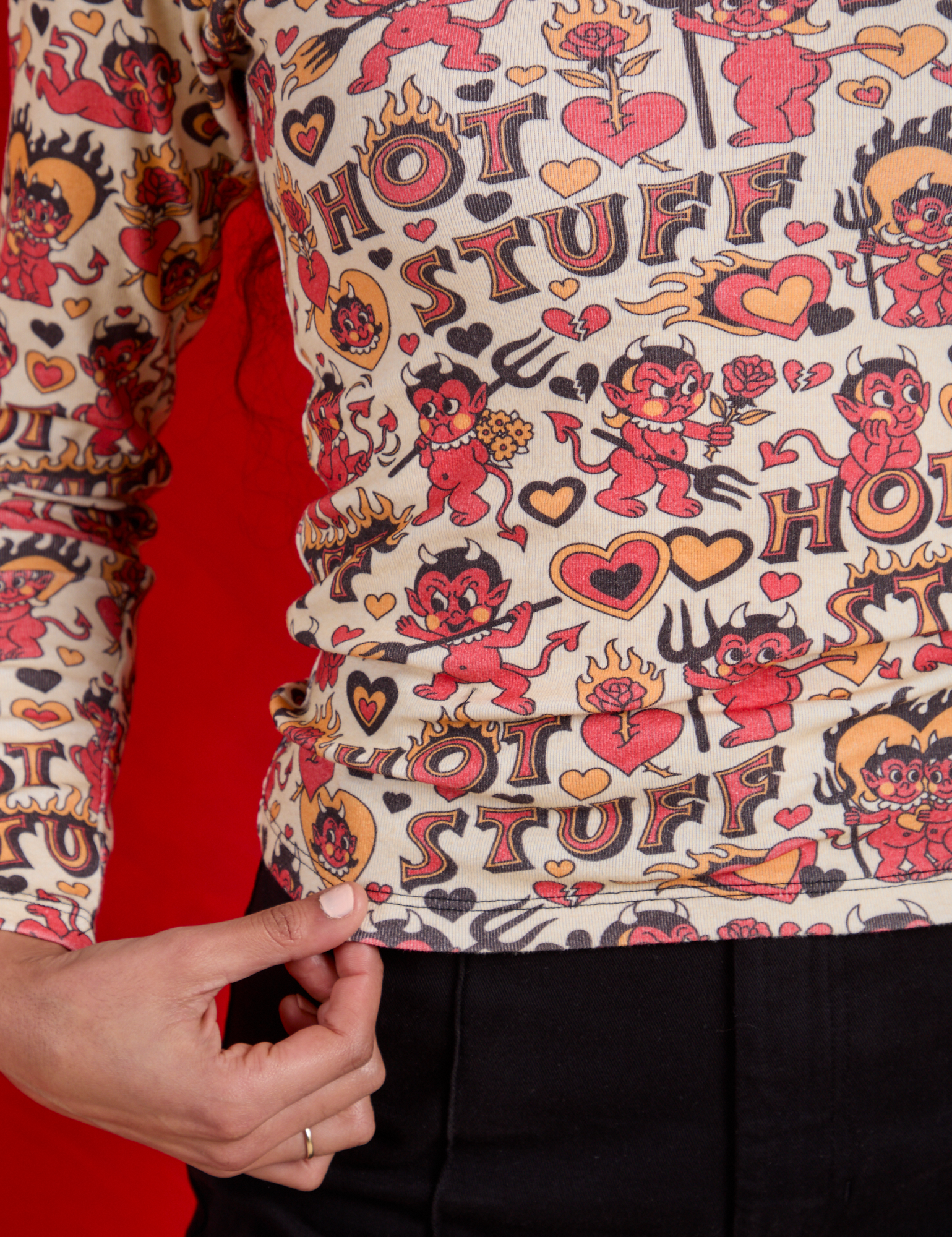 Long Sleeve Baby Tee - Hot Stuff Print