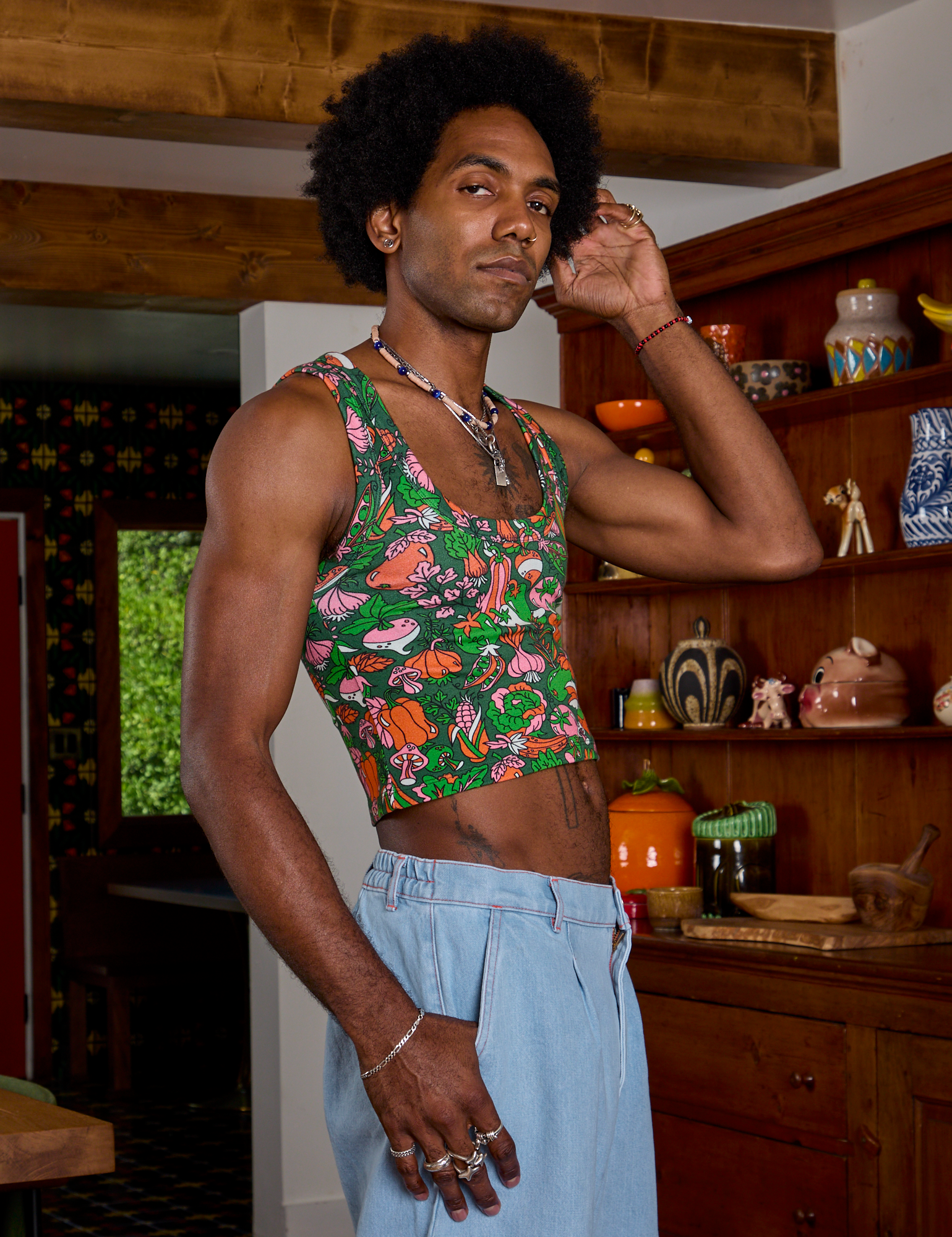 Cropped Tank Top in Kitchen Collection angled view on Jerrod