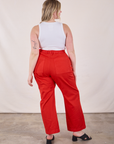 Back view of Western Pants in Mustang Red and Cropped Tank in Vintage Tee Off-White on Lish