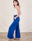 Wide Leg Sweat Pants in Royal Blue side view on Alex