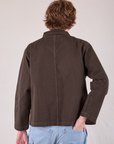 Denim Work Jacket in Espresso Brown back view on Quinn