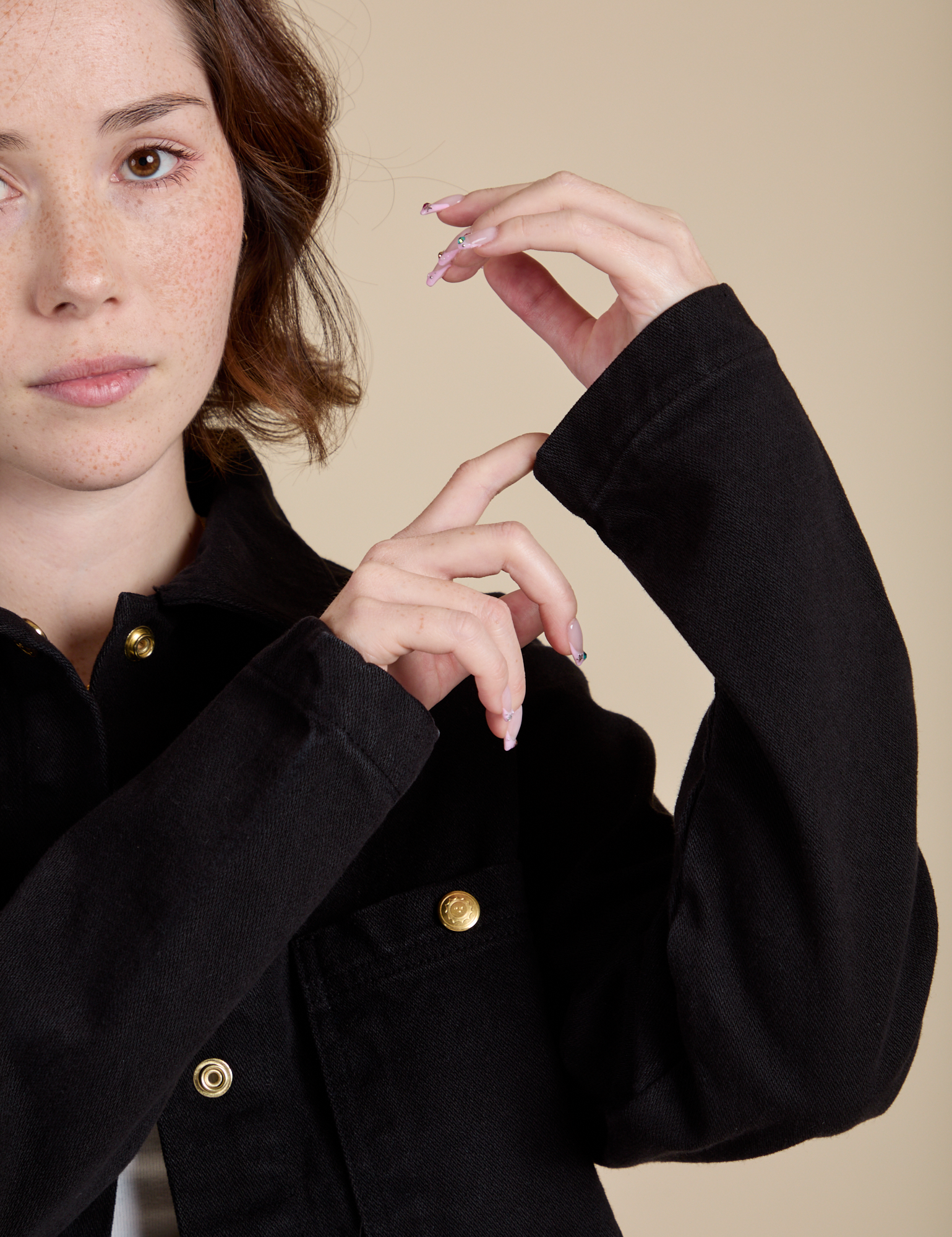 Work Jacket in Basic Black sleeve close up