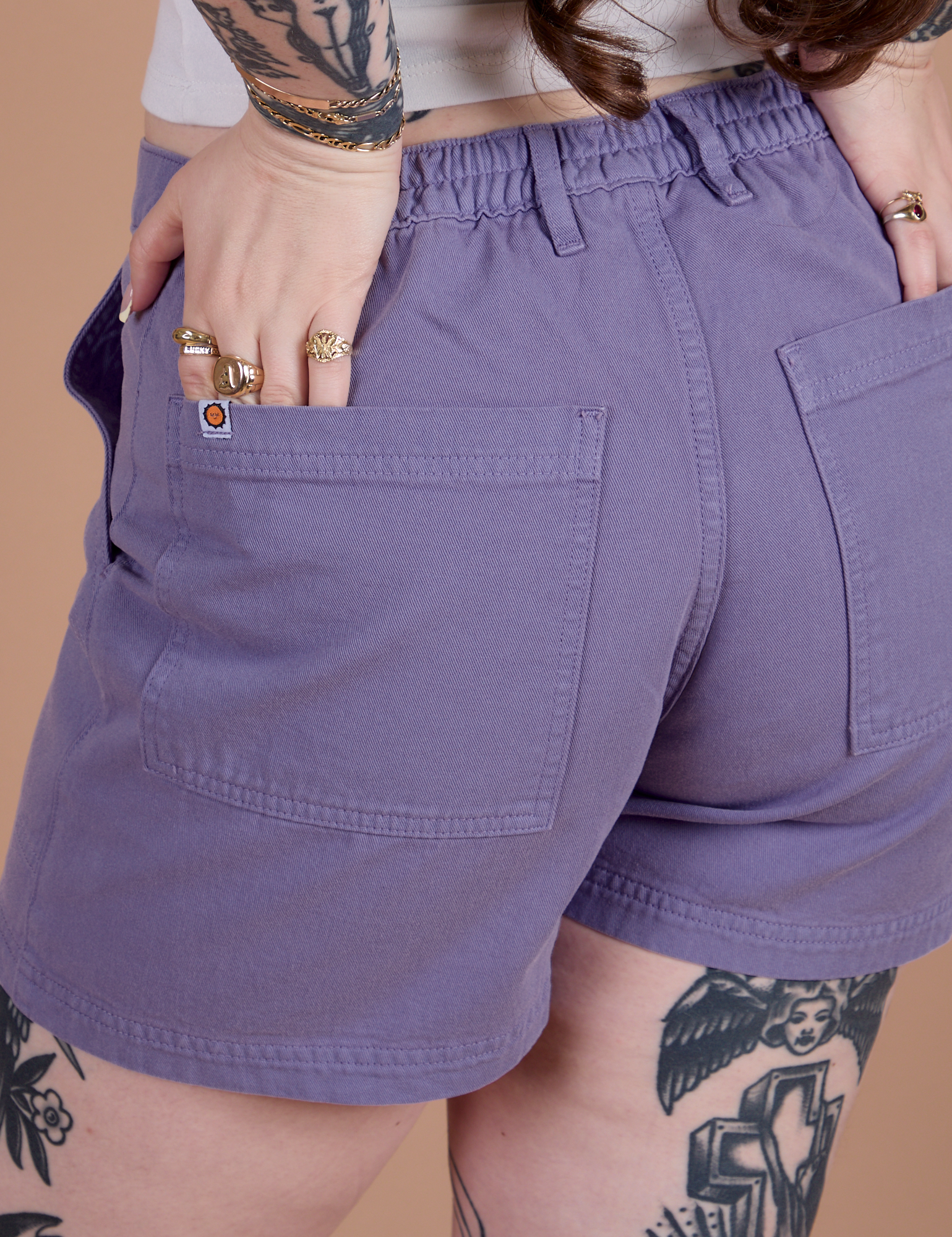 Close up back view of Classic Work Shorts in Faded Grape on Sydney