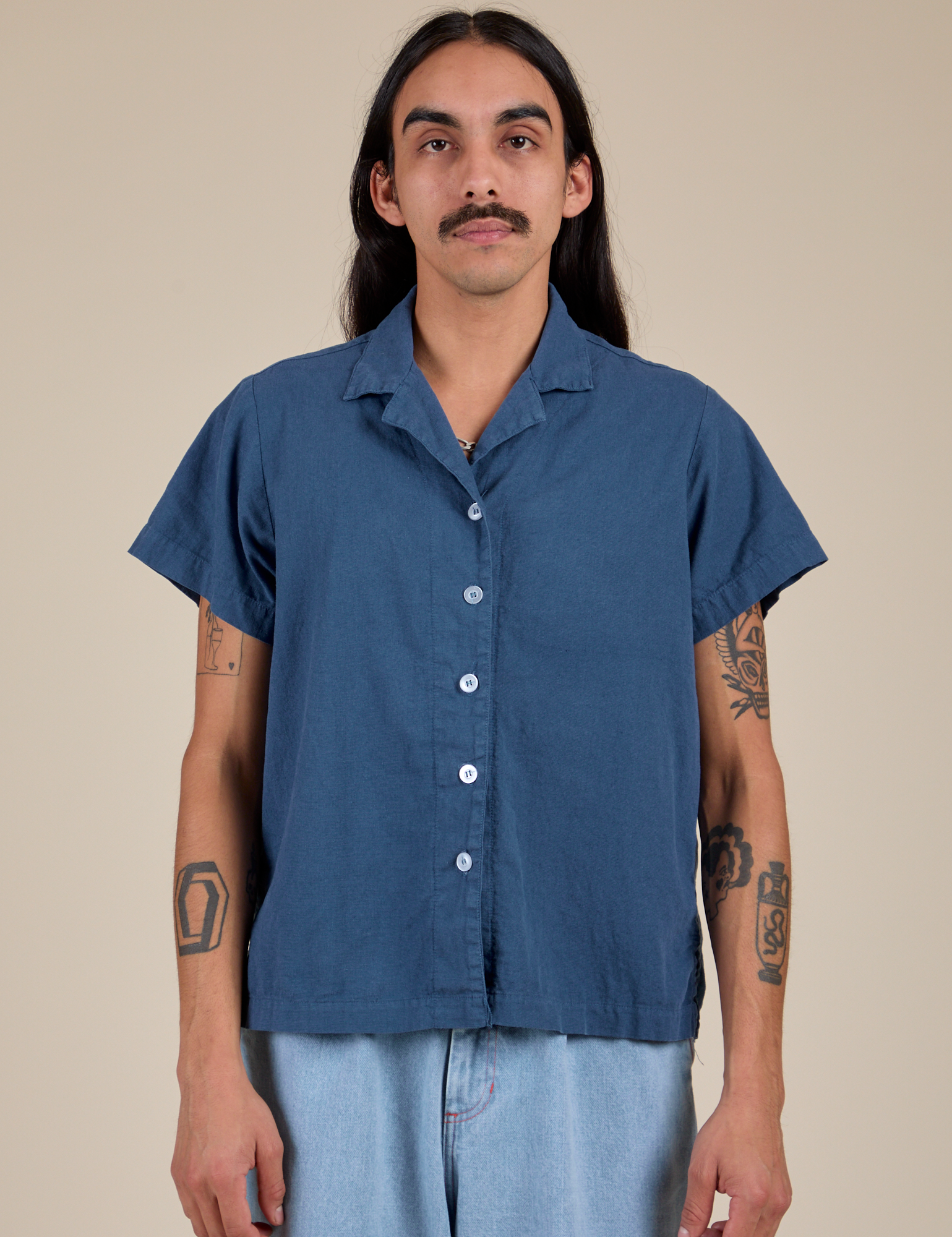 Buttoned up Pantry Button-Up in French Blue on Anthony