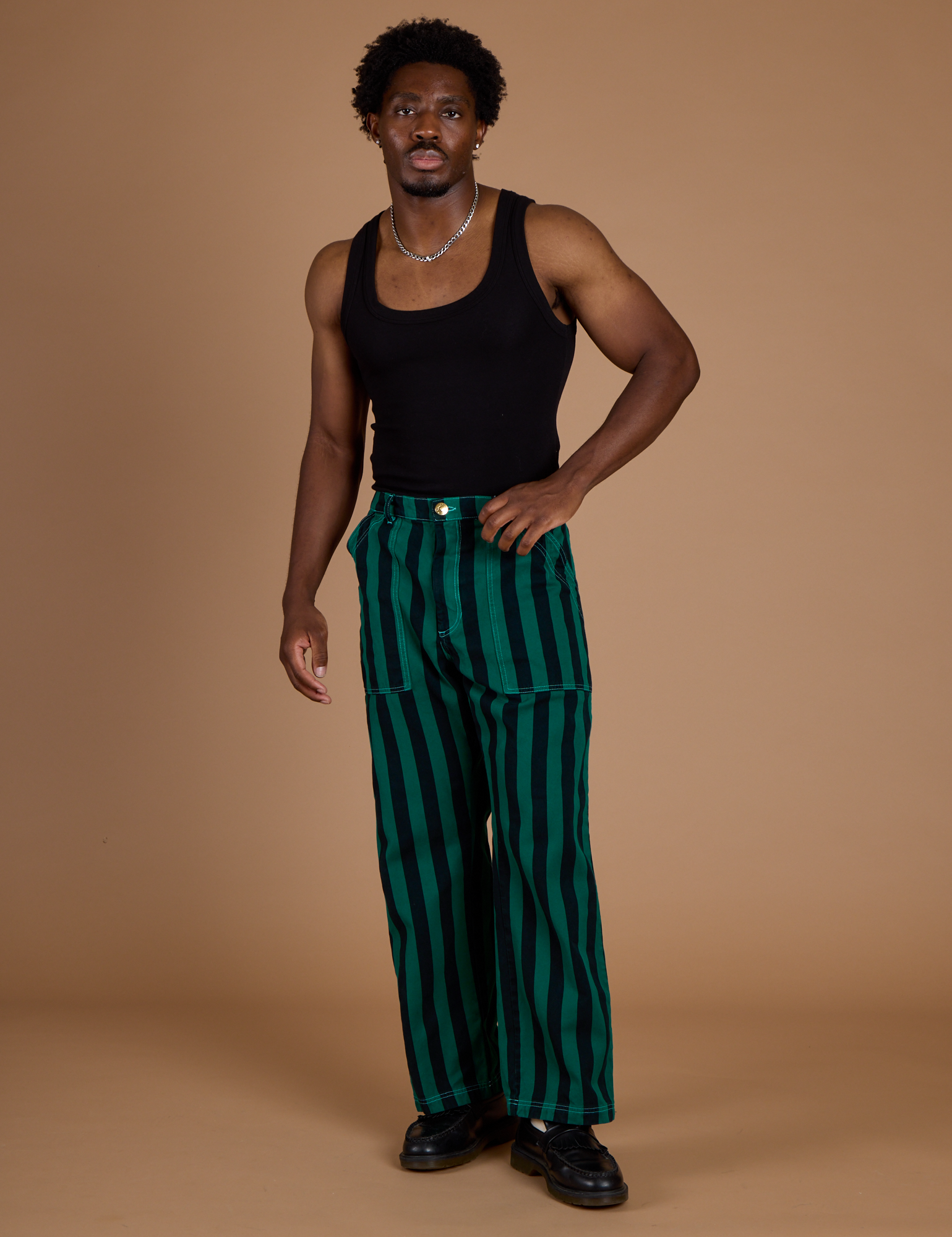 Black Stripe Work Pants - Hunter Green