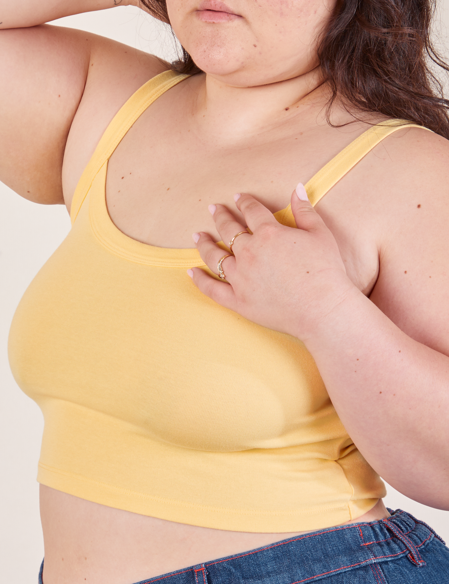 Cropped Cami in Butter Yellow close up on Ashley