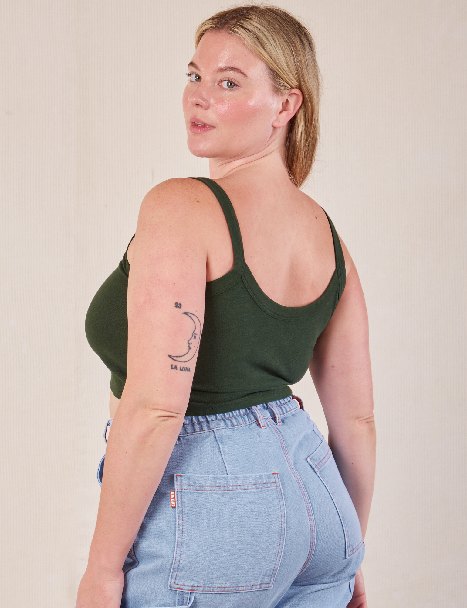 Cropped Cami in Swamp Green angled back view on Lish
