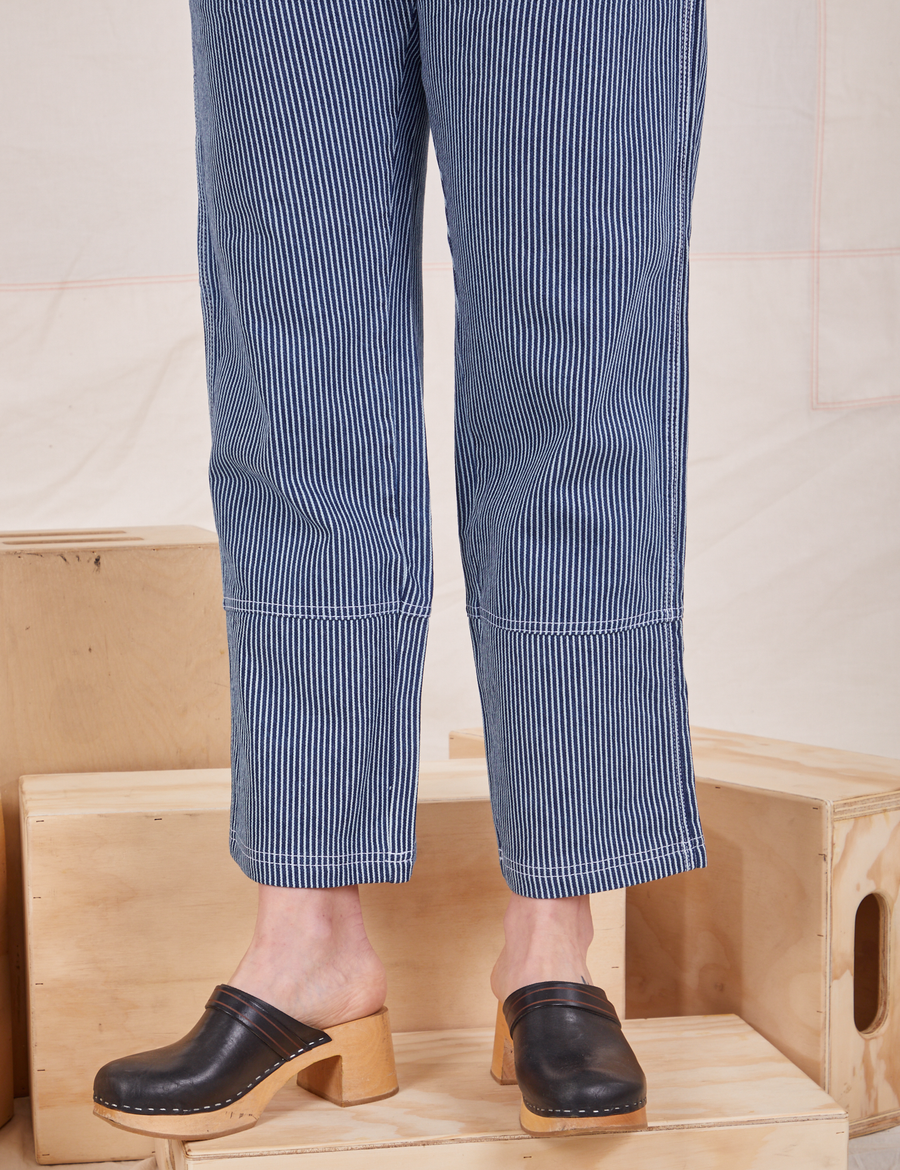 Carpenter Jeans in Railroad Stripes pant leg close up on Allison