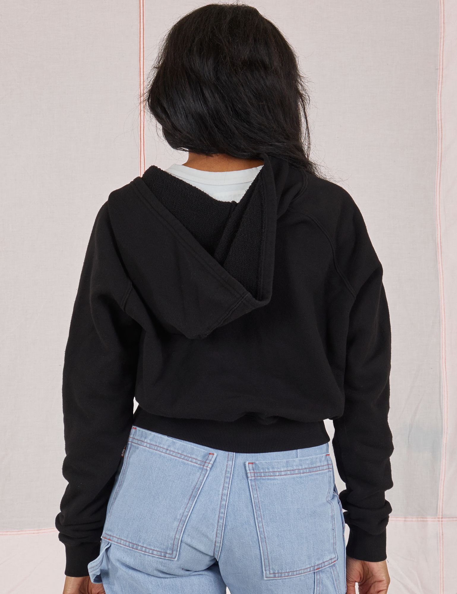 Cropped Zip Hoodie in Basic Black back view on Kandia