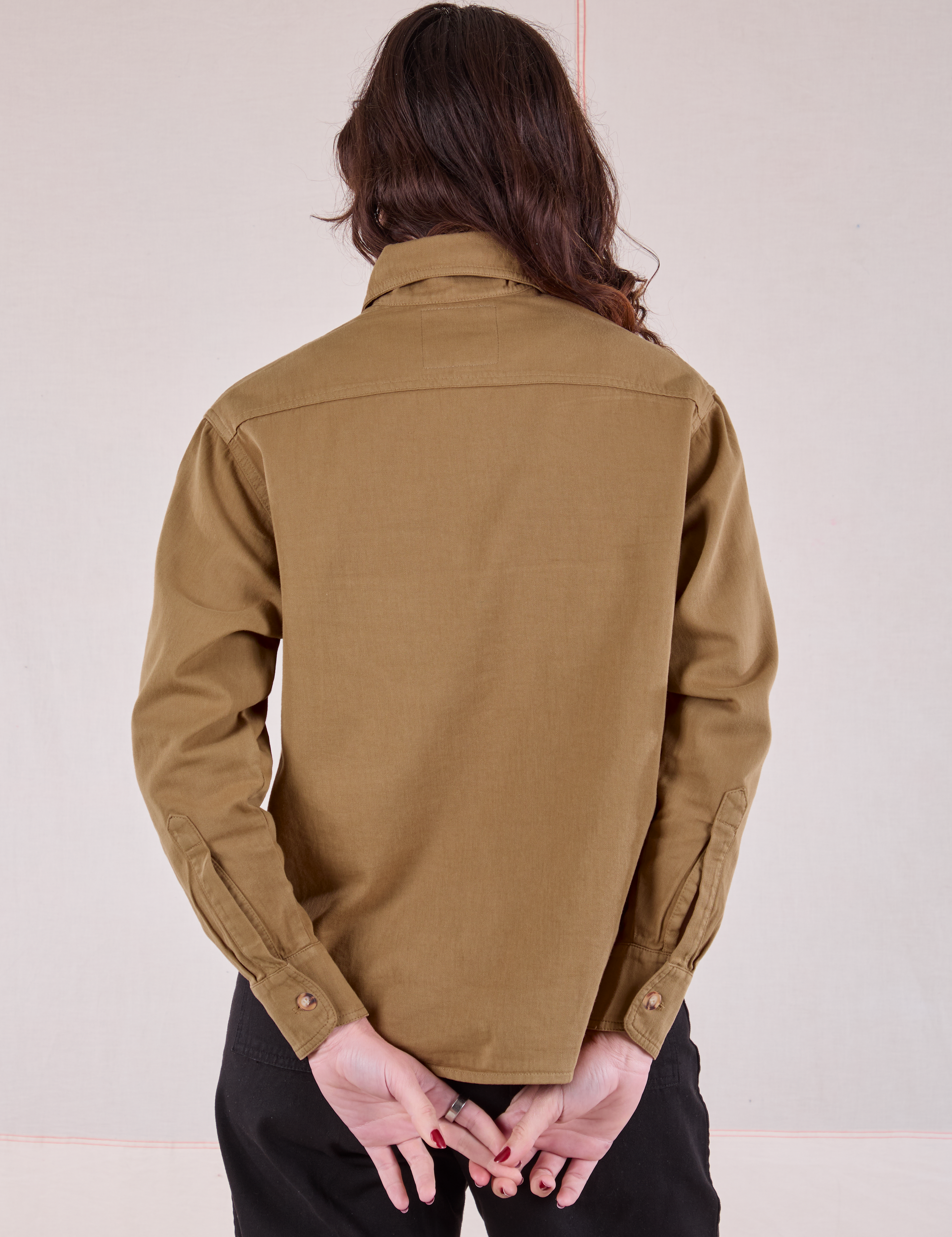 Cropped Overshirt in Desert Brown back view on Alex