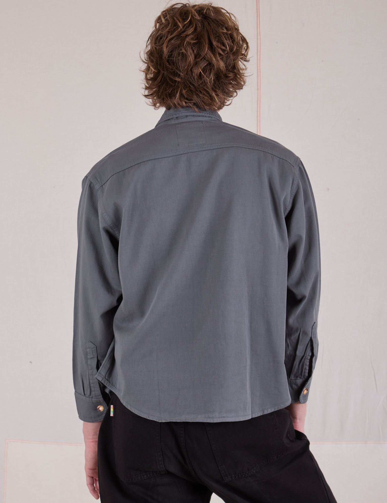 Cropped Overshirt in Slate Grey back view on Quinn