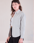 Cropped Overshirt in Stone White angled front view on Alex