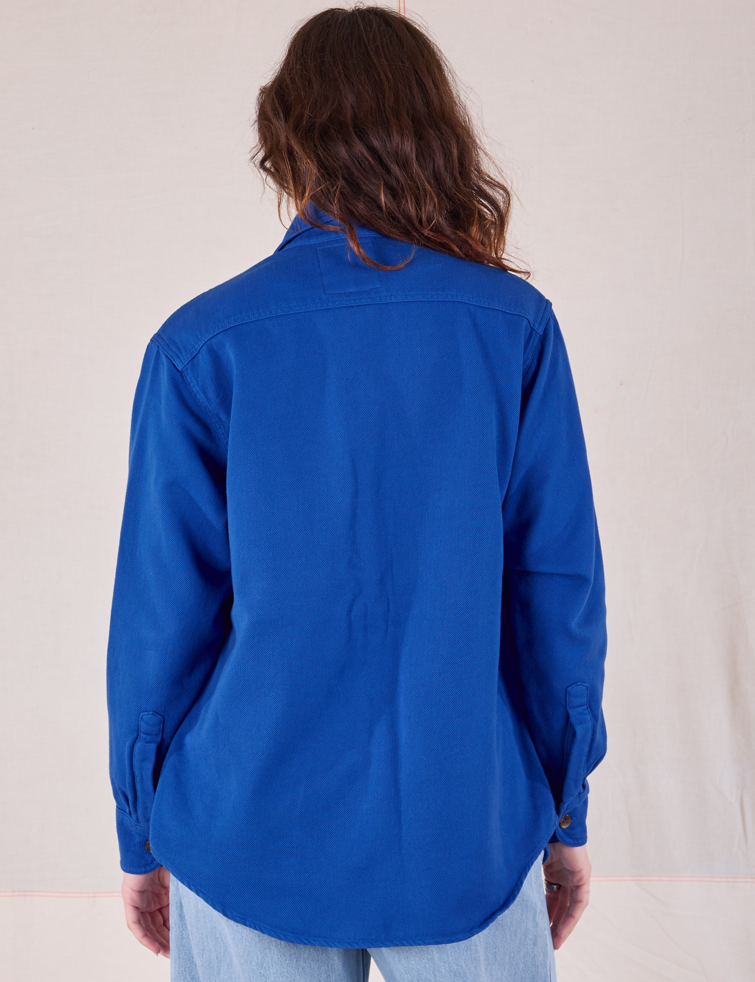 Flannel Overshirt in Royal Blue back view on Alex