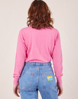 Back view of Honeycomb Thermal in Bubblegum Pink worn by Alex