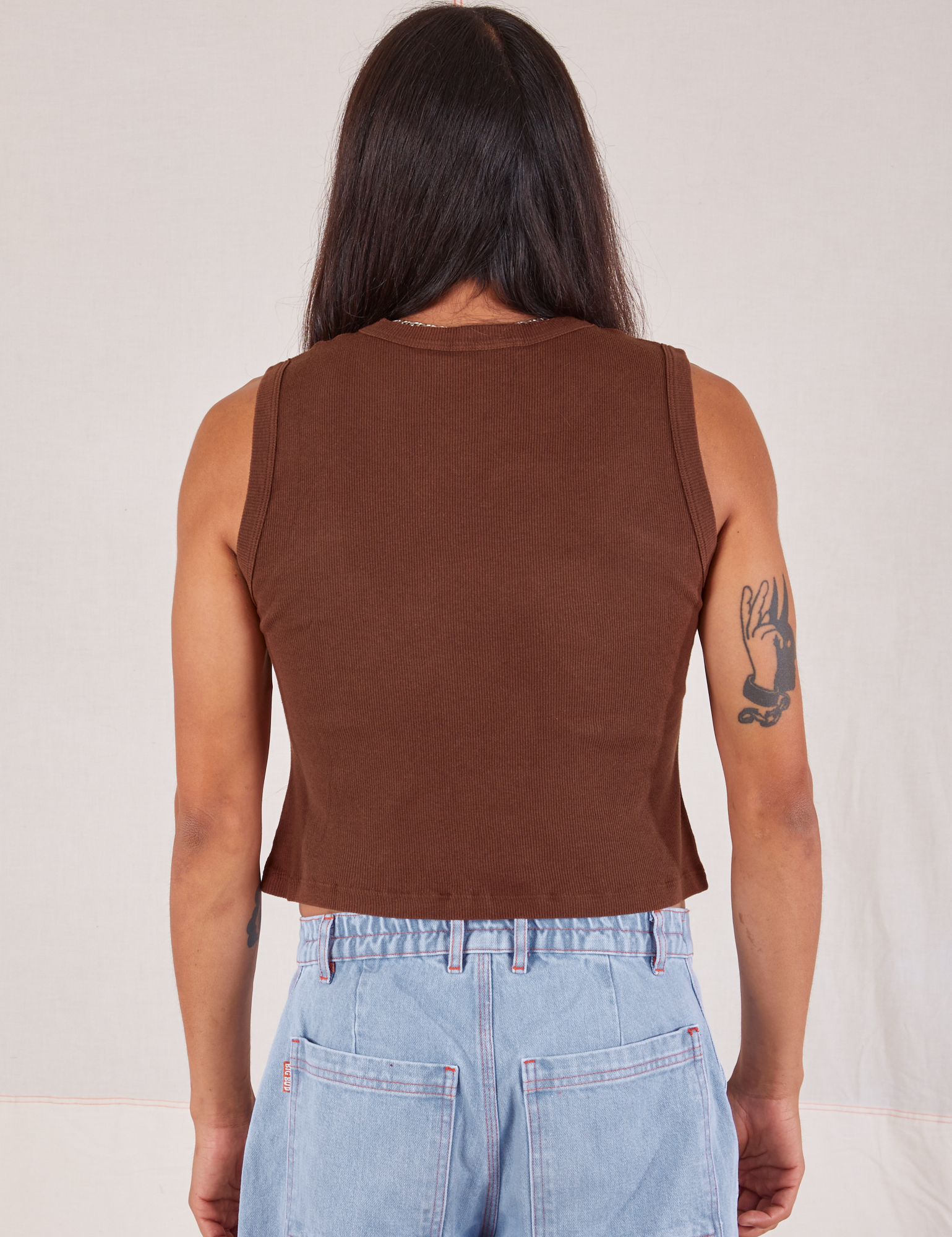 Muscle Tee in Fudgesicle Brown back view on Anthony