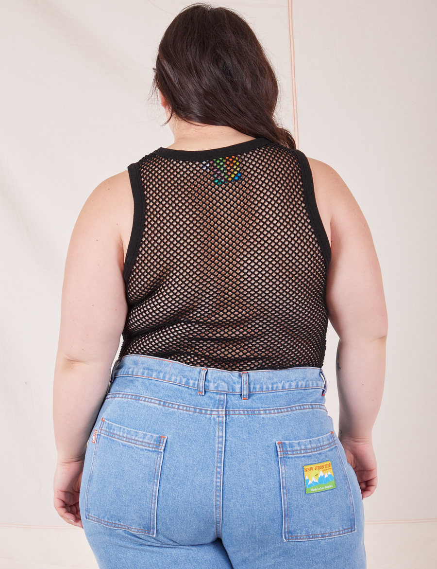 Back view of Mesh Tank Top in Basic Black worn by Ashley