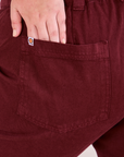 Mid-Rise Work Pants in Red Wine back pocket close up