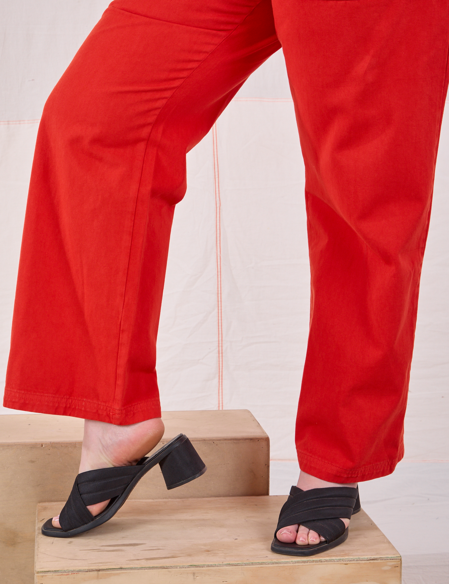 Mid-Rise Work Pants in Mustang Red pant leg close up on Lish