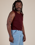 Angled front view of Muscle Tee in Red Wine on Demi