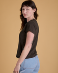 Side view of Organic Vintage Tee in Espresso Brown on Alex