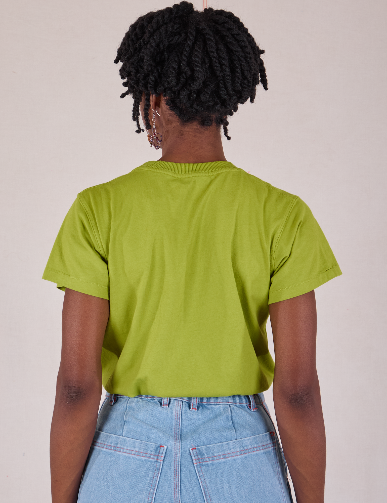 Organic Vintage Tee in Gross Green back view on Cheyann