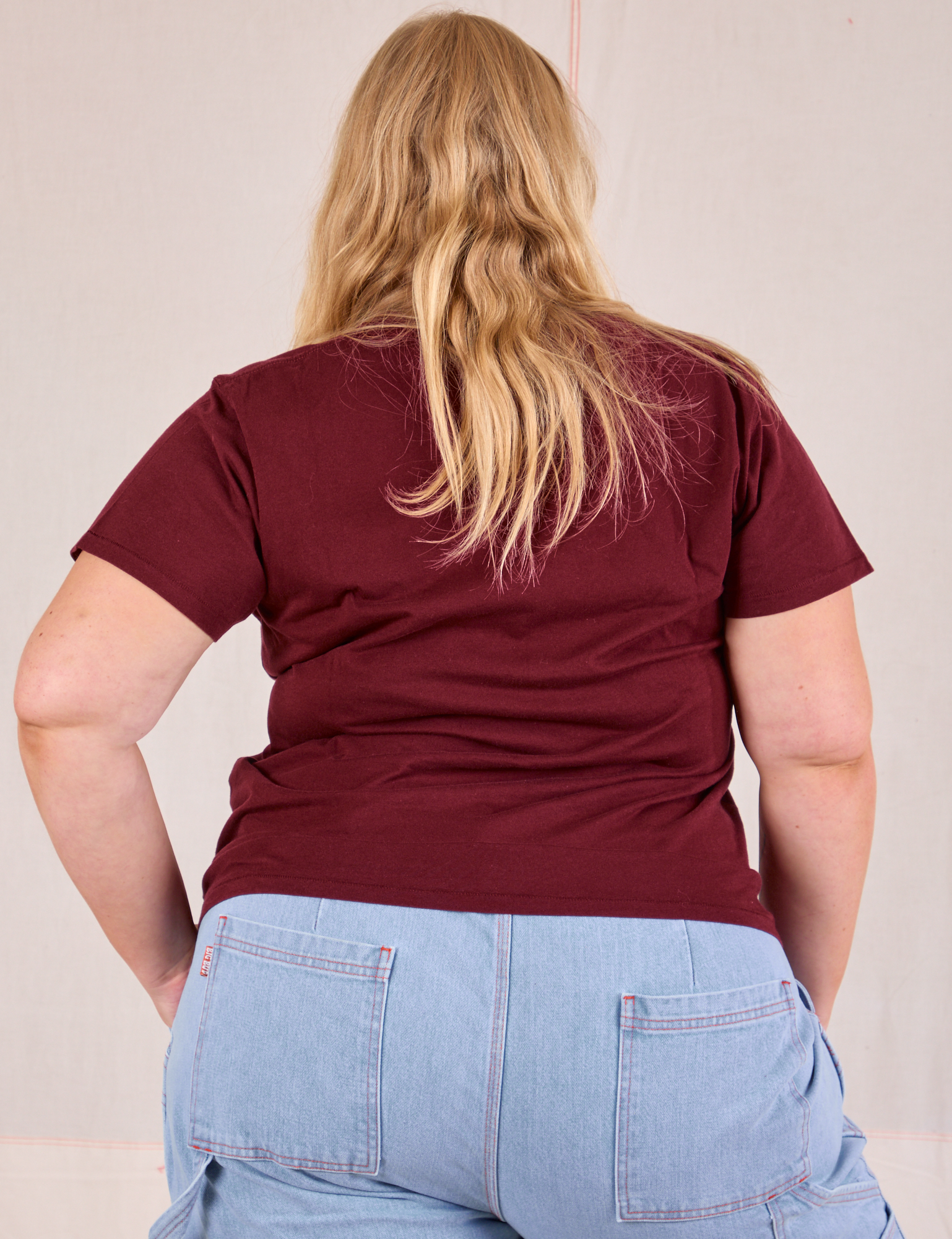 Organic Vintage Tee in Red Wine back view on Juliet