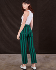 Back view of Black Stripe Work Pants in Hunter and vintage off-white Cropped Tank Top on Alex